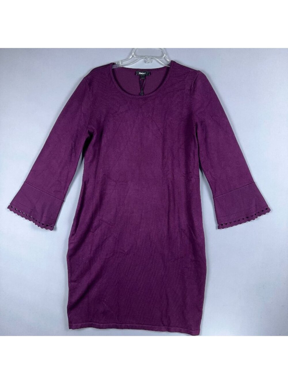 DKNY Shift Dress Bell Sleeve Women’s Size Large Purple Scoop Neck